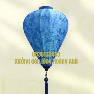 Lồng đèn củ tỏi gấm xanh biển đậm