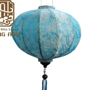 Lồng đèn tròn gấm xanh biển nhạt
